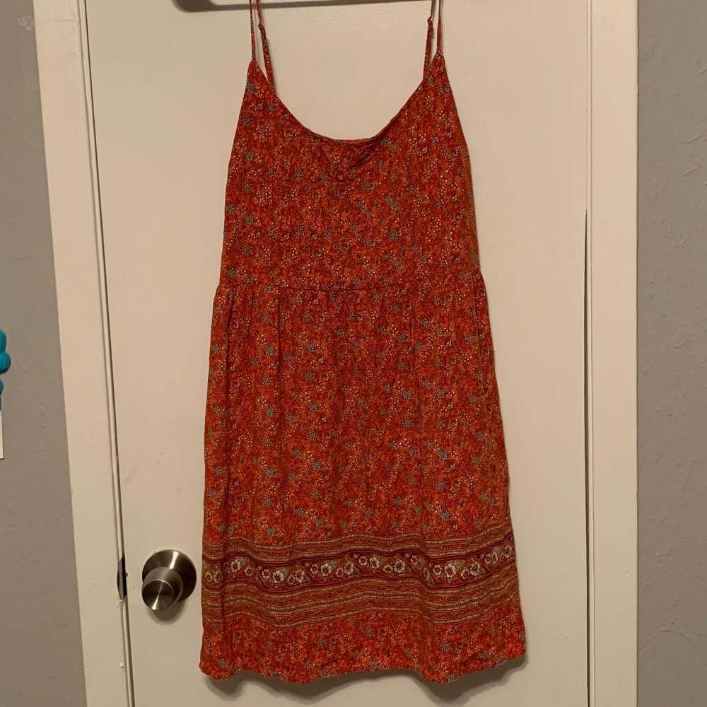 Orange Floral Sleeveless Dress